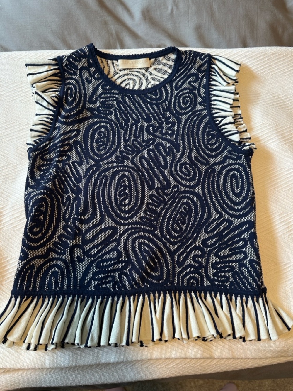 Ulla Johnson Navy and Cream Jacquard Knit Tank. Size small.